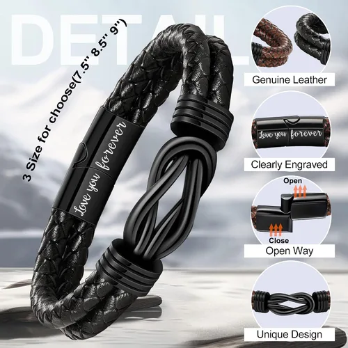 Miniatura 5 de BTYSUN Regalos para hombres, regalos del día de San Valentín para él, novio, marido, adolescentes, pulseras de cuero para hombres, regalos de amor