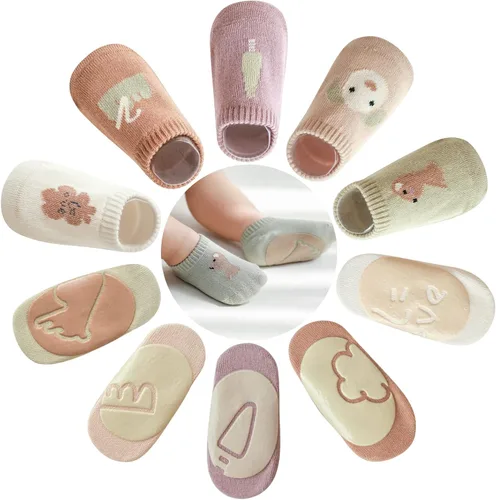 Aoluvy Toddler Baby Non Slip Socks Spring Summer-5 Pairs.Anti Slip Cozy Kids Socks With Non Skid Grips for BoyGirl Infants