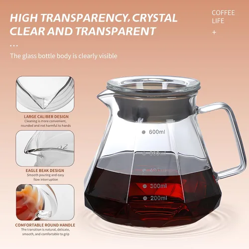 Miniatura 6 de Servidor de Café de Vidrio para Cafetera de Goteo, Jarra de Café de Vidrio Estándar, Cafetera con Tapa, Transparente, 01 360ml (12oz)