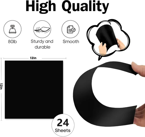 Miniatura 2 de Cartulina negra de 12 x 12 pulgadas, paquete de 24 cartulinas de 80 libras, Goefun Black Core de 12 x 12 pulgadas para Halloween, Cricut, álbumes