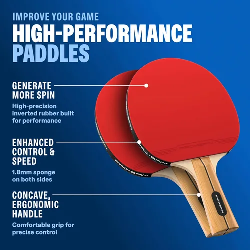 Miniatura 8 de PRO-SPIN Juego de ping pong portátil con red retráctil para cualquier mesa, juego de tenis de mesa todo en uno con paletas de ping pong, pelotas