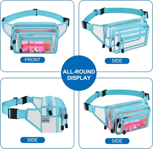 Miniatura 5 de Riñonera transparente aprobada por estadios para mujeres, para el trabajo, bolsa de cintura multiusos para viajes y eventos deportivos, Aguamarina