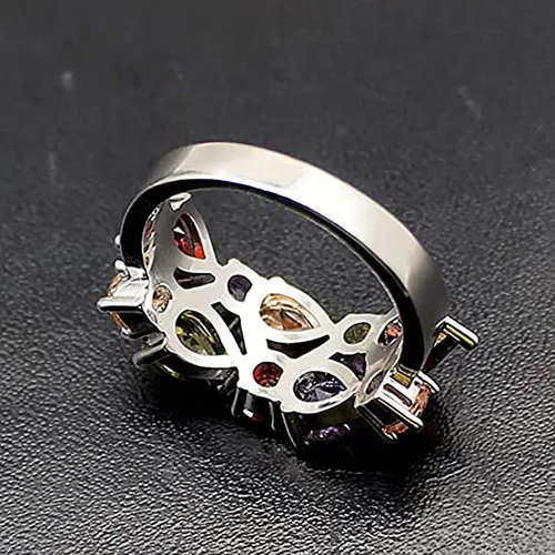 Miniatura 5 de QIXINWANG Anillo de piedras preciosas múltiples, morganita, granate, amatista, peridoto y promesa, anillo de fiesta de boda para niñas y mujeres