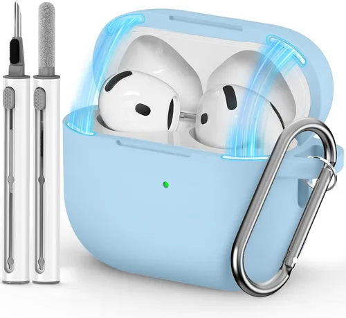 Miniatura 32 de Ljusmicker – Funda para AirPods 4 (2024) con cierre magnético en la tapa y juego de limpieza, funda protectora de silicona suave para Apple AirPods