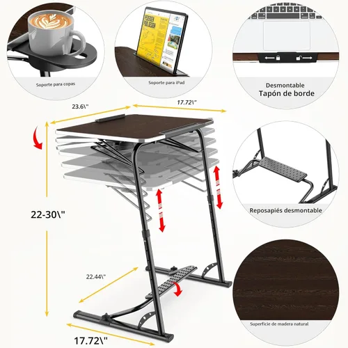 Miniatura 2 de FoldWise - Mesa plegable mejorada para TV y portátil - Extra grande y resistente, mesa para sofá, altura y ángulo ajustable para cena, trabajo y TV
