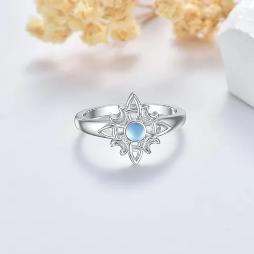 Miniatura 2 de LONAGO Anillo de plata de ley 925 con nudo de brujas, anillo celta irlandés Wicca Moon, regalo de joyería para mujer