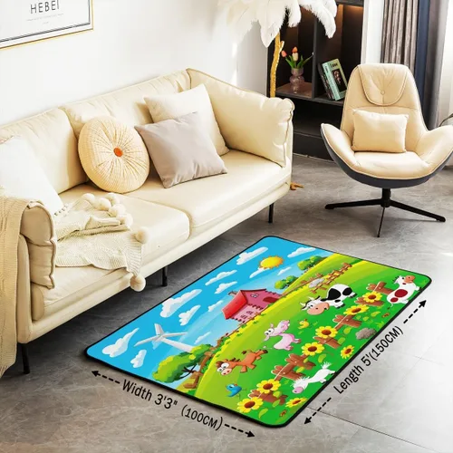 Miniatura 3 de Alfombra decorativa de 4 x 5 pies con diseño de cerdo y pollo y perro, alfombra de sala de estar de animales de granja para decoración rústica