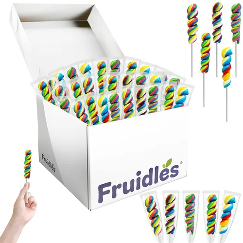 Miniatura 3 de Paleta Twist Rainbow de 12 unidades, variedad de 4 colores, sabor a fruta mixta, envuelta individualmente, ventosa de 3 pulgadas (paquete de 12)