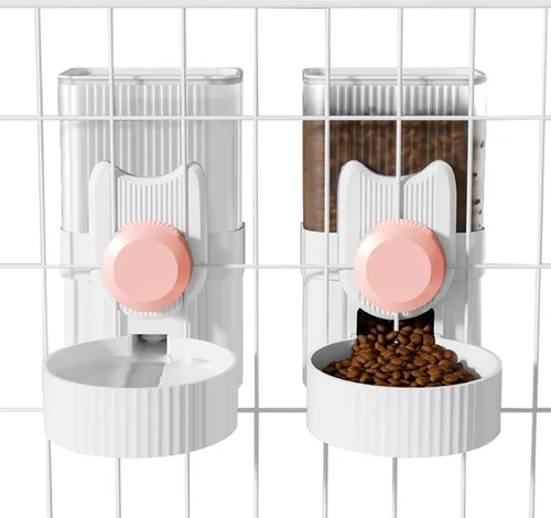Jaula colgante dispensador automático de botellas de agua para mascotas pequeñas, alimentador automático de 1 litro de gravedad para mascotas y Rosa