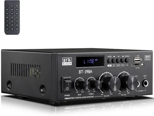 Miniatura 8 de Facmogu BT-398A Amplificador de audio digital estéreo, sistema amplificador de potencia de sonido HiFi Max 450Wx2, amplificador receptor de 2.0
