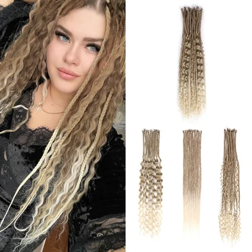 Miniatura 10 de 15 extensiones de rastas de doble extremo, 24 pulgadas, extensiones de rastas falsas de 0.6 pulgadas, color marrón degradado, extensiones de rastas