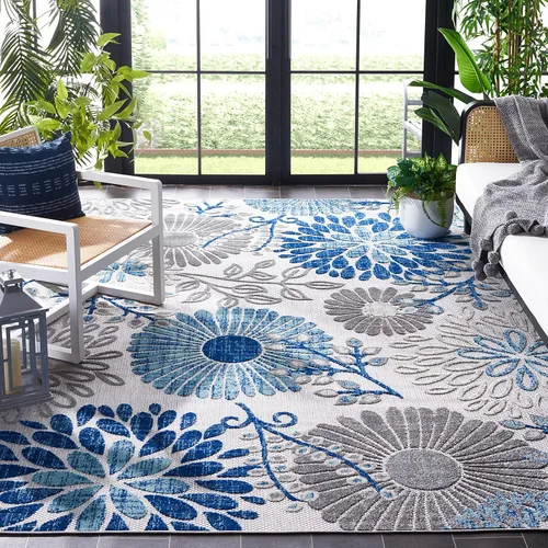 Miniatura 22 de SAFAVIEH Alfombra lavable de colección Cabana para exteriores, 2 x 4 pies, gris y azul, no desprende pelusa y fácil de limpiar, entrada puerta