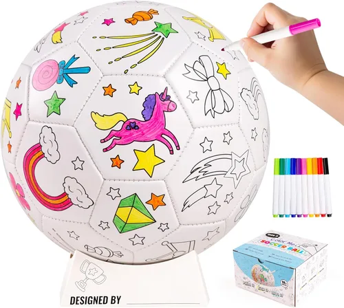 Pinta tu propia pelota de fútbol con marcadores, kits de manualidades y artes para niños pequeños, regalos de fútbol para niñas y niños, tamaño 3,