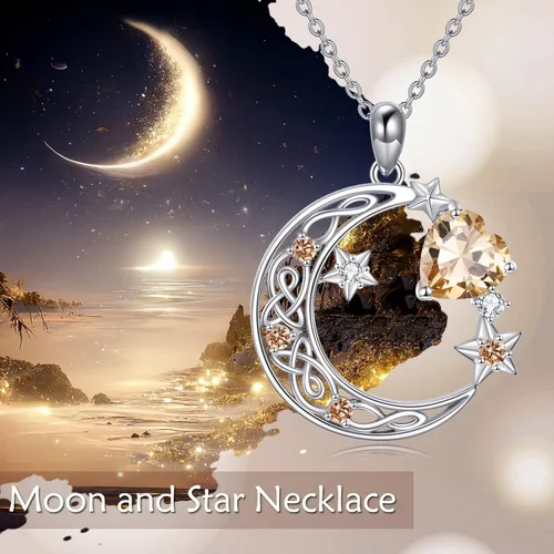Miniatura 5 de Collar de plata de ley con estrella de luna creciente para mamá e hija, piedra natal, granate, día de la madre, cumpleaños, joyería celta, regalos