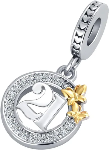 Miniatura 2 de QeenseKc Dije de mariposa con dije de feliz cumpleaños de 16, 18, 21, 40, 50 años de amor para pulsera europea