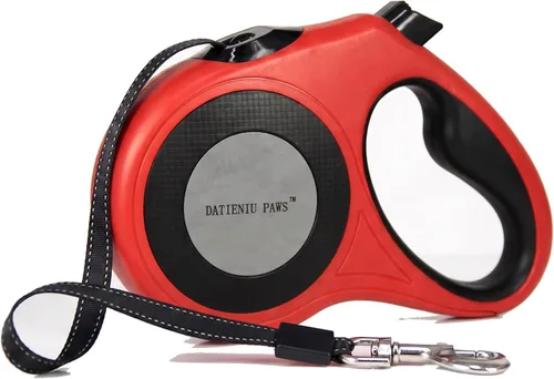 Miniatura 10 de Correa retráctil para perro, cinta de nailon fuerte de 16 pies, puntada reflectante para caminar por la noche, freno con una sola mano, mango Negro