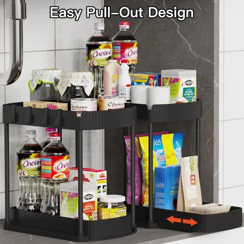 Miniatura 4 de Ukeetap Organizadores de almacenamiento extraíbles multiusos, organizadores debajo del fregadero/gabinete y almacenamiento para baño y cocina, Negro
