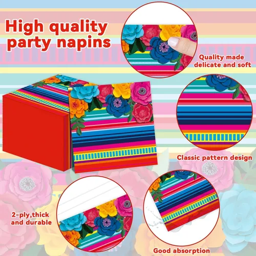 Miniatura 3 de Decoraciones de fiesta mexicana, platos y servilletas para fiesta de taco, suministros de cumpleaños, pastel de papel mexicano, postre, juego