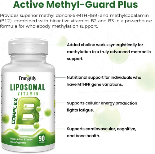 Miniatura 4 de Methylated B Complex,Liposomal Methyfolate 5-MTHF,Methylated B12 Complex,Ultra High Absorption with Choline Inositol-Supports Methylation,Energy and