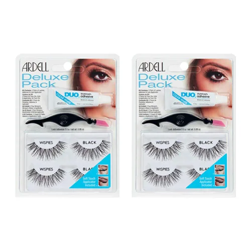 Ardell Paquete de lujo de pestañas postizas Wispies con pegamento para pestañas y aplicador, pestañas de volumen natural para uso diario, 2 pares x