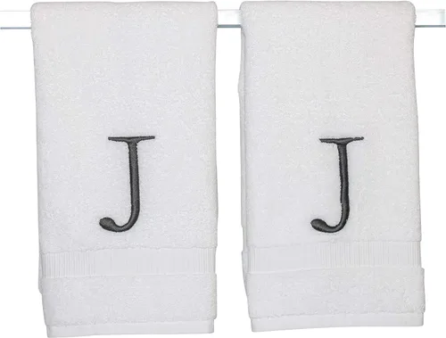 Miniatura 204 de Toalla de mano con inicial beige para baño, toalla bordada decorativa de calidad de hotel de lujo con monograma para tocador, spa, certificado