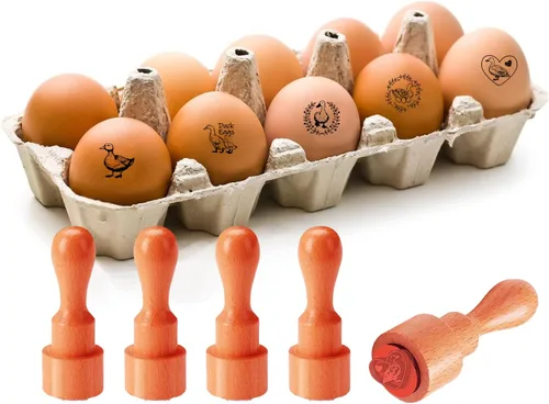 AHANDMAKER 5 estilos de sello de huevo de pato con patrón de huevo de madera, sellos decorativos de granja para famosos y propietarios de huevos,