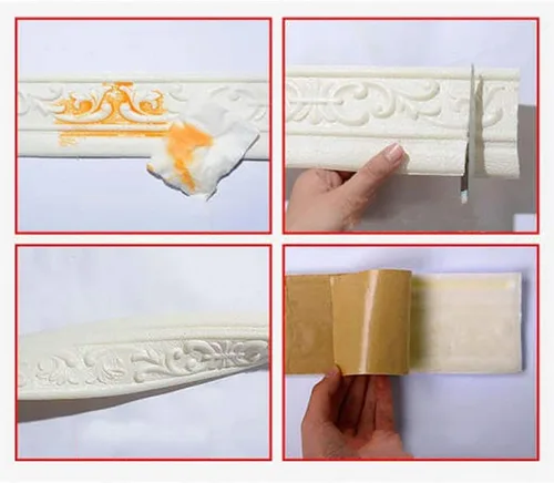 Miniatura 2 de Queenbox Borde de pared de 3 x 90 pulgadas con moldura floral 3D, papel tapiz adhesivo decorativo para pared, para bricolaje, hogar, habitación