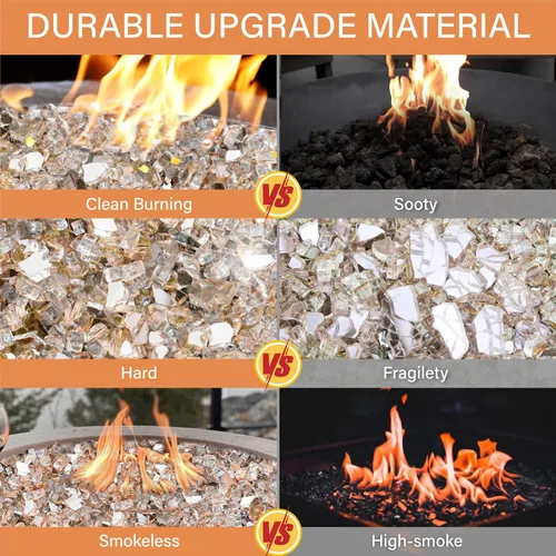 Miniatura 32 de NUPICK Vidrio de Fuego de 5 Libras, Vidrio Brillante para Fogata de 1/2 Pulgada, Roca de Vidrio Templado para Fogata para Propano o Gas Natural