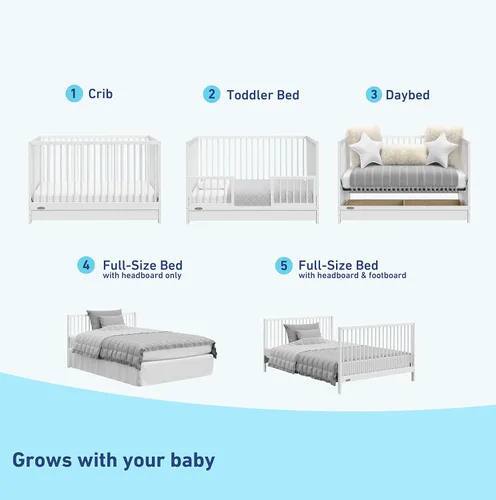 Miniatura 5 de Cuna convertible 5 en 1 con cajón Teddi de Graco (blanco) – Certificado GREENGUARD Gold, combinación de cuna con cajón, cajón de almacenamiento