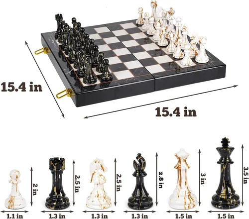 Miniatura 6 de Juego de ajedrez grande de 15 pulgadas para adultos con piezas de ajedrez acrílicas con peso, Rey de 3.5 pulgadas y tablero de ajedrez de madera