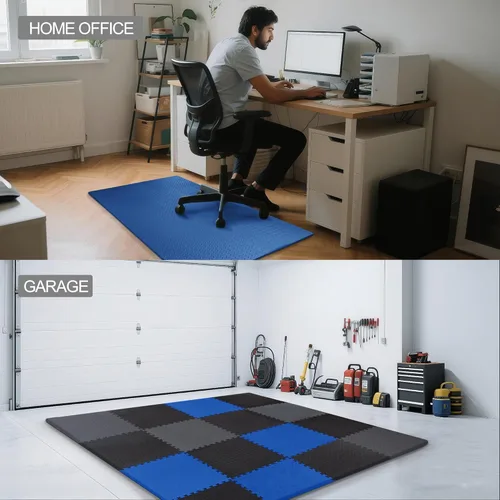 Miniatura 6 de Elevon Tapete de suelo de rompecabezas para gimnasio, 3/4 de pulgada de grosor, espuma EVA entrelazada, 24 azulejos, tapete de entrenamiento