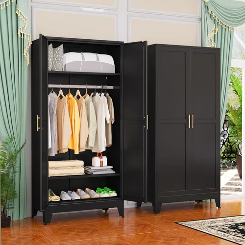 Miniatura 22 de GAIOUS Armario Ropero de Acero, Armario Guardarropa Doméstico de 71", Gabinete Guardarropa con 2 Puertas, 1 Estante Ajustable y 1 Cajón, Gabinete