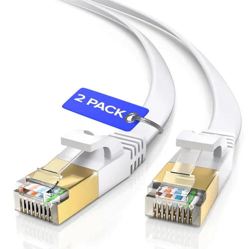 Miniatura 12 de Cable Ethernet Cat 7 de 1.5 pies, con un diseño plano que ahorra espacio, cable de conexión de Internet y red LAN de alta velocidad, conectores
