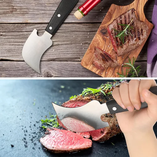 Miniatura 6 de Hanaive Paquete de 2 cuchillos basculantes para discapacitados, cuchillos afilados para carne con una sola mano, equipo adaptativo, artilugio, 8 x 3