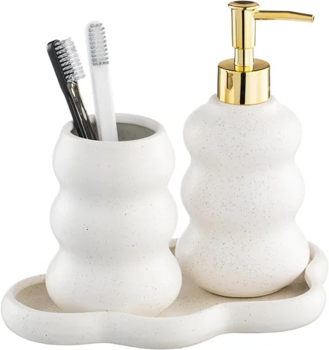 Miniatura 11 de Juego de accesorios de baño plateados, juego de accesorios de baño de cerámica de mosaico incluye dispensador de loción, vaso de soporte para Plata