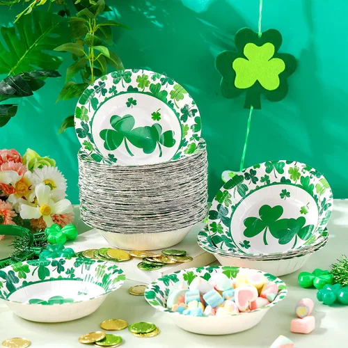 Miniatura 2 de Domensi 50 cuencos de papel del día de San Patricio, 50 unidades, 16 onzas, cuencos desechables de trébol verde de la suerte, decoraciones de fiesta