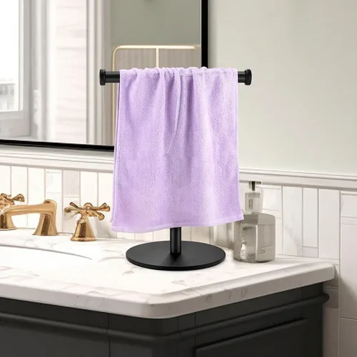 Miniatura 5 de Toallero de mano, toallero de baño negro mate, soporte para toallas de encimera, soporte de toalla en forma de T para baño y cocina, tamaño 11