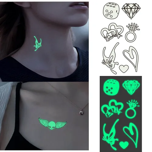 Miniatura 4 de Glaryyears Tatuajes que brillan en la oscuridad, paquete variado de 180 tatuajes falsos, paquete de 33 calcomanías de tatuaje temporal corporal, luz
