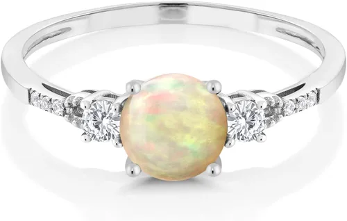 Miniatura 63 de Gem Stone King Anillo de compromiso de 3 piedras preciosas redondas de oro blanco de 10 quilates con piedra natal de 0.236 in con piedra natal