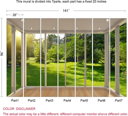 Miniatura 5 de MFWFM - Mural de pared 3D con vista de ventana, papel pintado de jardín con árboles verdes y bosque para dormitorio, sala de estar, fondo de TV
