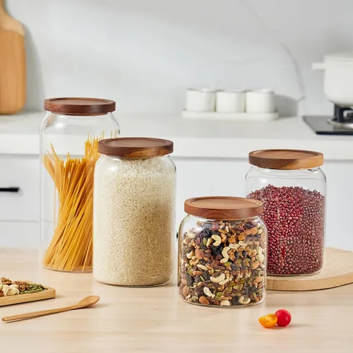 Miniatura 6 de Sweejar Tarros grandes de vidrio para dulces con tapas de madera, tarro de vidrio de 1 galón con tapa, contenedores de almacenamiento