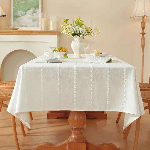 Miniatura 2 de Zobesta Mantel rectangular blanco de 53 x 98 pulgadas, mantel de algodón para mesas rectangulares, mantel bohemio suave y pesado para fiestas