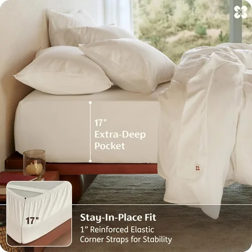 Miniatura 5 de Bedsure Sábanas 100% GOTS de algodón orgánico, juego de ropa de cama tamaño King con certificado de comercio justo, ecológicas, suaves, con bolsillo