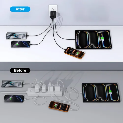 Miniatura 6 de [Paquete de 2/40W] Bloque de cargador de pared USB C de 4 puertos, cubo de carga rápida de ladrillo de alimentación tipo C Power Delivery, enchufe