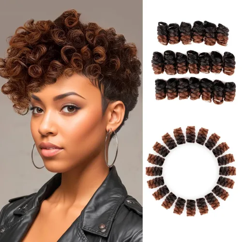 Miniatura 24 de BECUS Extensiones de cabello corto y rizado con trenzas de ganchillo para mujeres negras, paquete de 3 extensiones de cabello rizado de 10 pulgadas