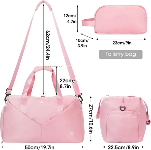 Miniatura 5 de Ceneda Bolsa de lona de gimnasio de 20 pulgadas con bolsillo húmedo para zapatos, portátil, bolsa de fin de semana, bolsa de viaje, bolsa de yoga
