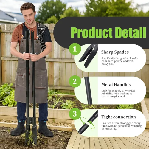 Miniatura 5 de Excavadora de agujeros para postes de 4.5 pies, resistente con cuchillas afiladas duales, herramienta manual profesional para jardinería