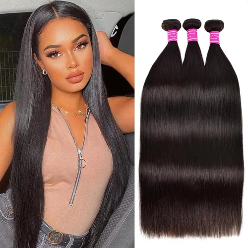 Miniatura 9 de Extensiones de cabello humano lacio 10A 100% sin procesar, cabello virgen brasileño, lacio, 3 paquetes de 16, 18, 20 pulgadas, extensiones