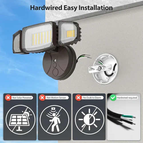 Miniatura 3 de Olafus Luces de inundación de 55 W para exteriores, luces LED de seguridad de 5500 LM, luz de inundación exterior de 6500 K con 3 cabezales Marrón