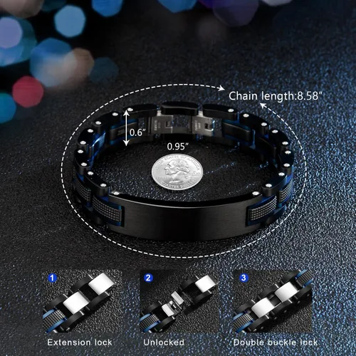 Miniatura 2 de Zillaly Pulsera de los hombres grabados de encargo de la identificación médica de la alarma
